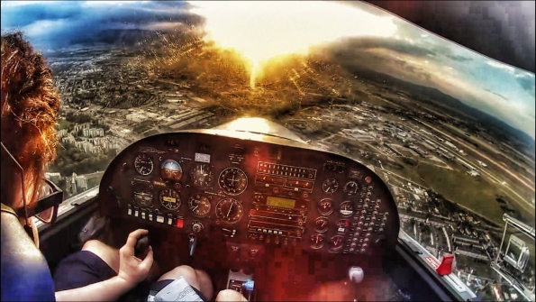 Sonnenuntergang im Cockpit
